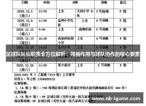 足球队队长职责全方位解析：领袖作用与球队协作的核心要素